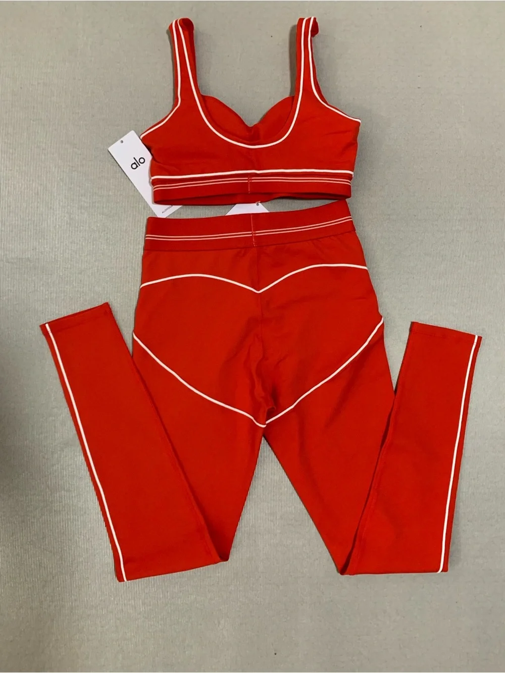ALO Yoga Red Sculpt Legging and Matching Sports Bra Set